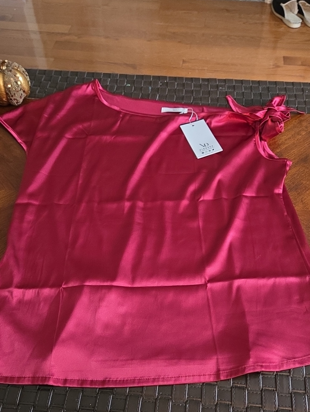 Red Satin Tie-Shoulder Blouse